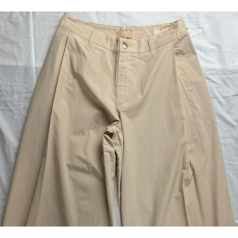 Kut from the Kloth Elisa High Rise Super Wide Leg Pants Sand Beige Size 6 - Picture 9 of 16